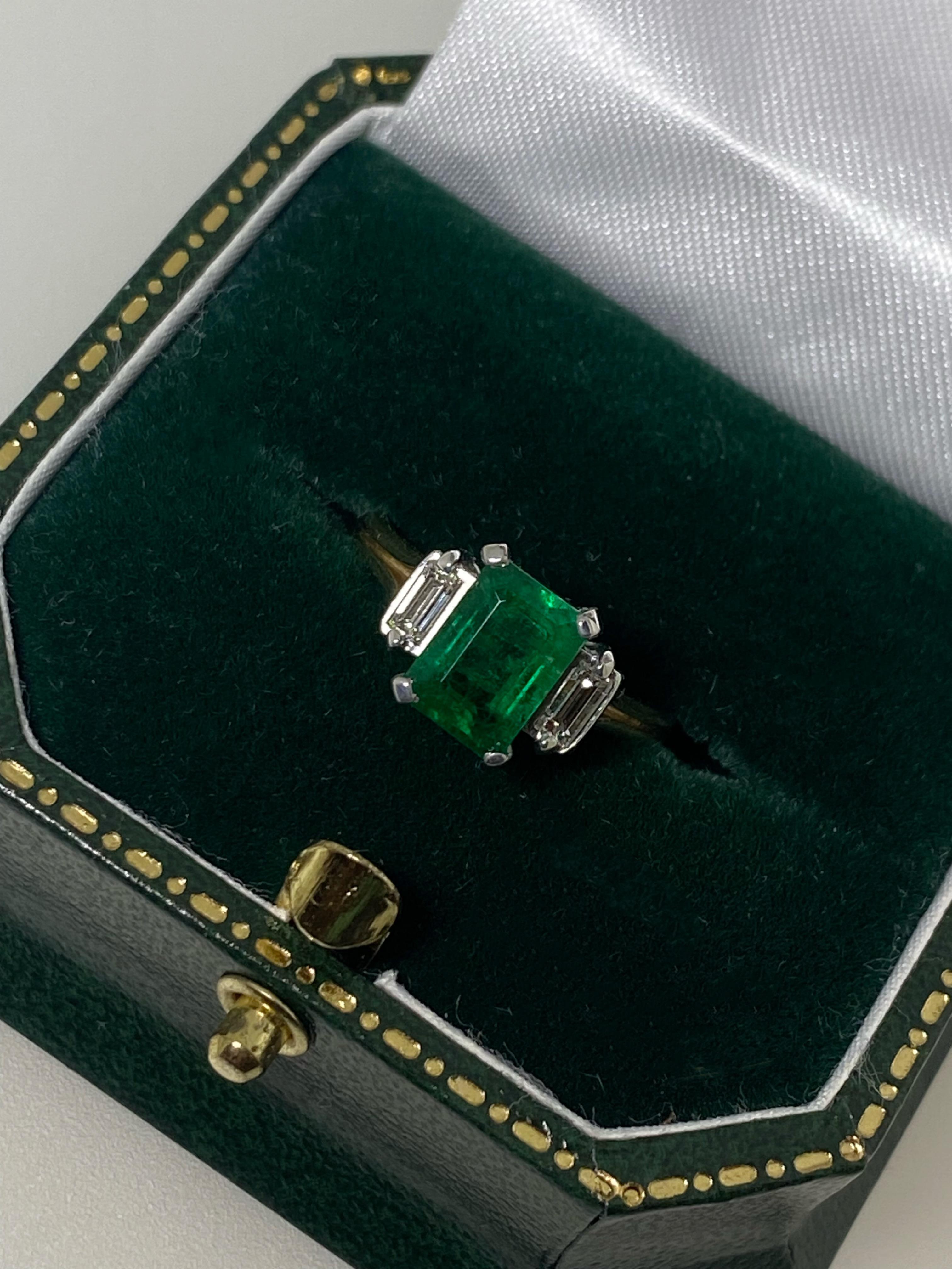 1.46ct Natural Colombian Emerald & Diamond (0.20ct) Ring in 18K Gold & Platinum. For Sale 1