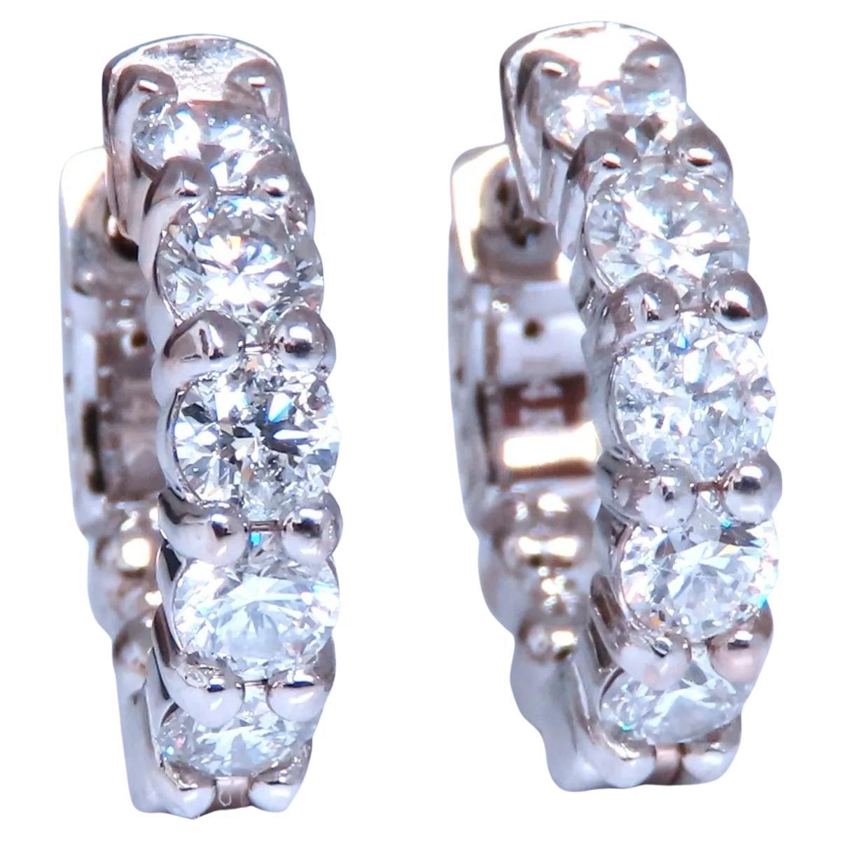 1.46ct Natural Round Diamond hoop earrings 14kt 16mm button & share prong