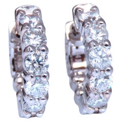 1.46ct Natural Round Diamond hoop earrings 14kt 16mm button & share prong