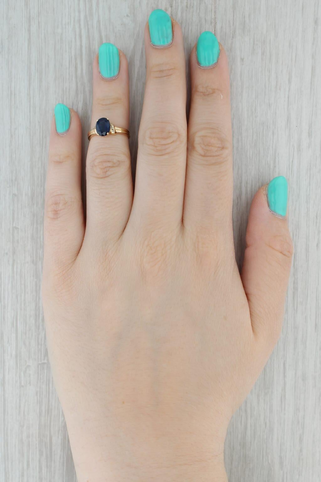 1,46 ct Anillo Solitario Zafiro Ovalado Oro Amarillo 14k Talla 5 en venta 4