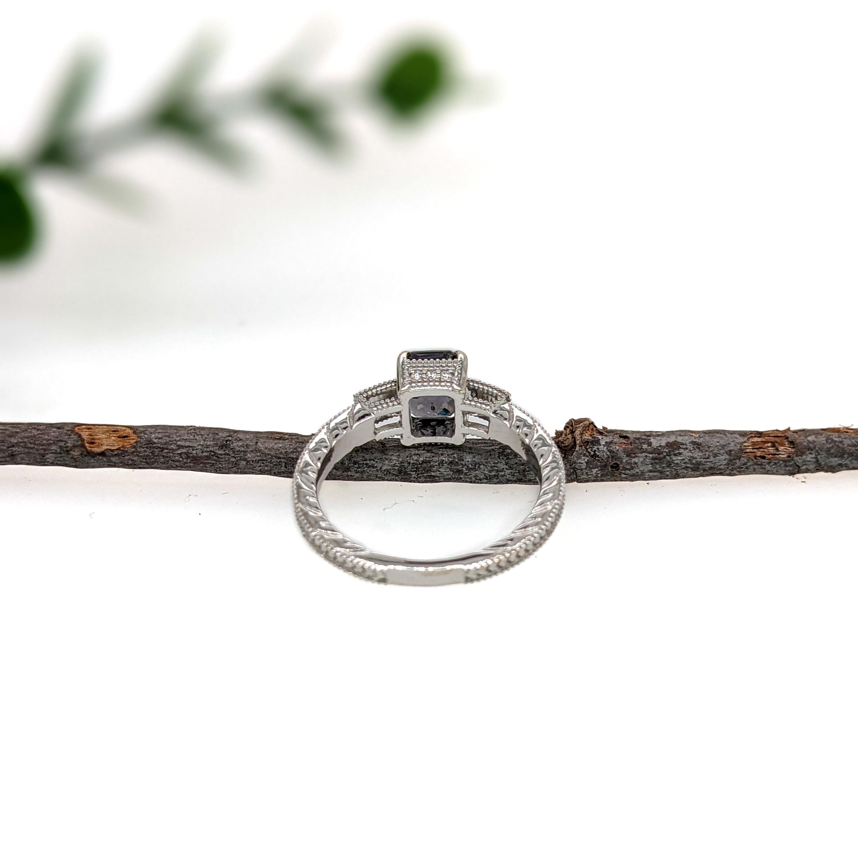 1.46ct Spinel Ring w Natural Diamond Accents in Solid 14K White Gold EM 6.5x5.5 In New Condition For Sale In Columbus, OH