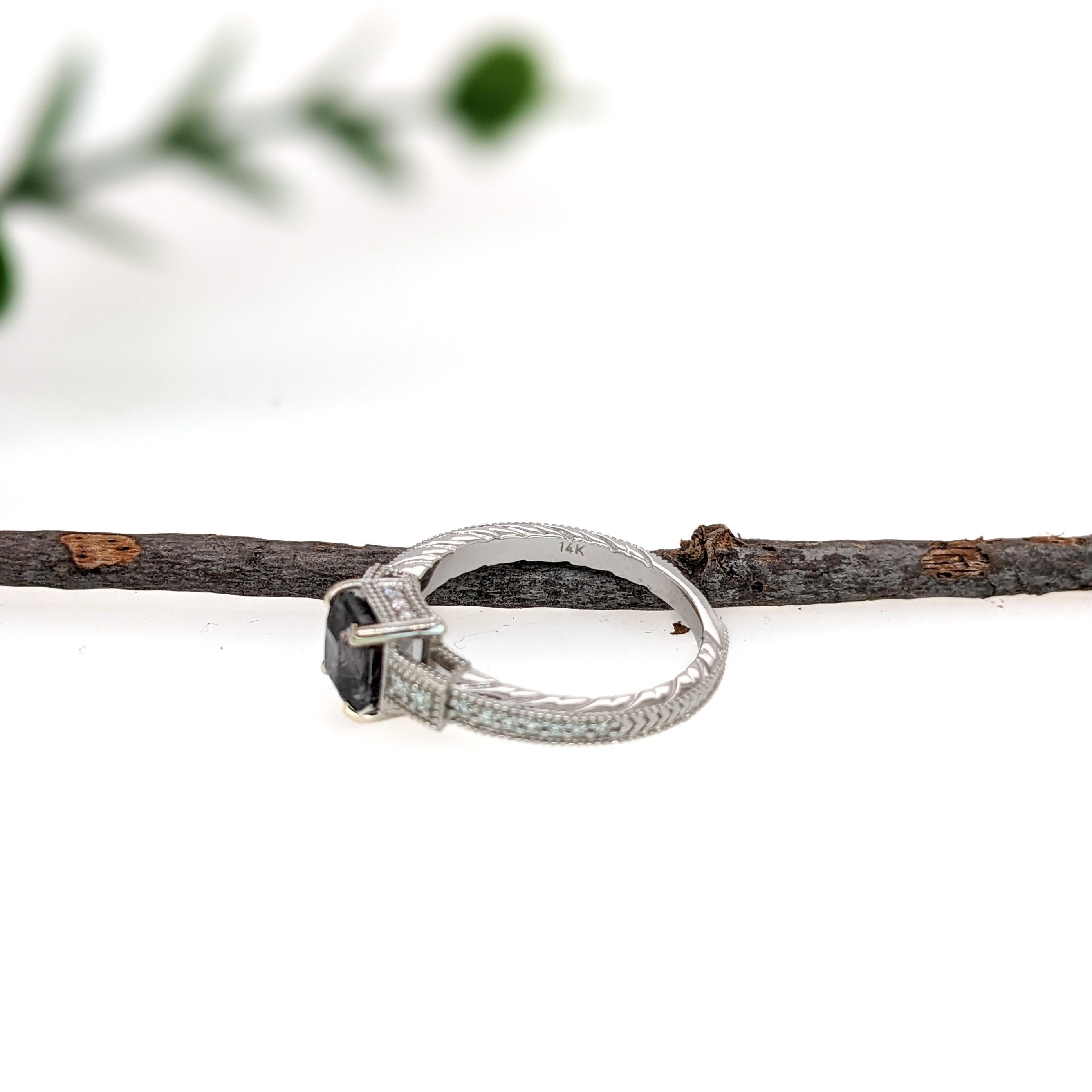 Women's 1.46ct Spinel Ring w Natural Diamond Accents in Solid 14K White Gold EM 6.5x5.5 For Sale