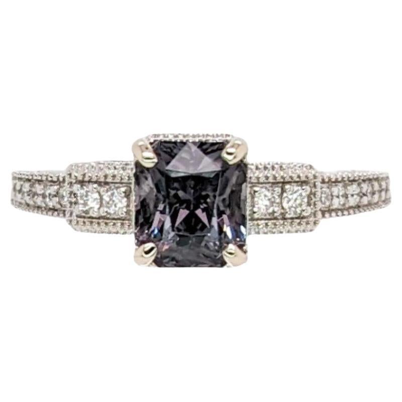 1.46ct Spinel Ring w Natural Diamond Accents in Solid 14K White Gold EM 6.5x5.5 For Sale