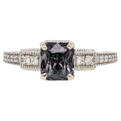 1.46ct Spinel Ring w Natural Diamond Accents in Solid 14K White Gold EM 6.5x5.5