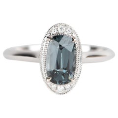 1.46ct Steel Gray Spinel Ring w/ Diamond Accent Milgrain Setting 14K White Gold