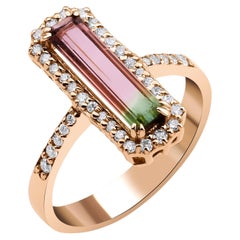 1.46ct Watermelon Tourmaline And Diamond Halo Ring on Solid 14kt Rose Gold