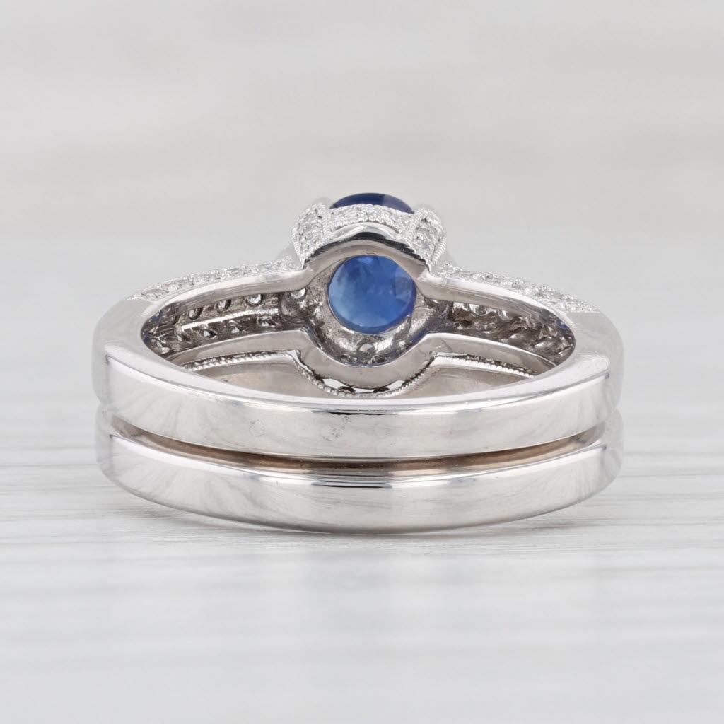1.46ctw Blue Sapphire Diamond Engagement Ring Wedding Band Set 14k Gold Sz 6 GIA For Sale 1