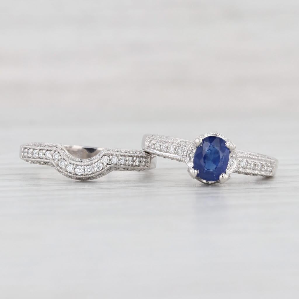 1.46ctw Blue Sapphire Diamond Engagement Ring Wedding Band Set 14k Gold Sz 6 GIA For Sale 4