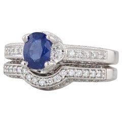 1.46ctw Zafiro Azul Diamante Anillo de compromiso Alianza de boda Conjunto 14k Oro Sz 6 GIA