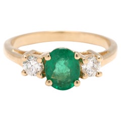 Anello a tre pietre con diamante e smeraldo da 1,46 carati, oro giallo 14k, misura 6,25