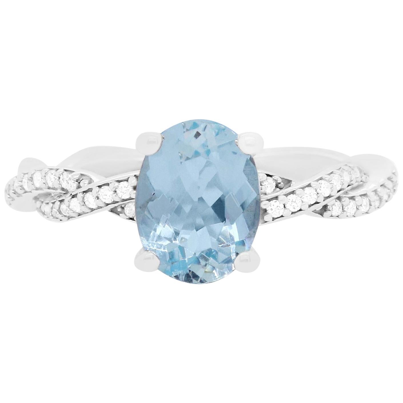 1.47 Carat Aquamarine and Diamond Engagement Ring