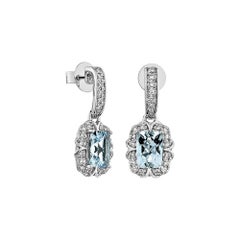 Sunita Nahata Aquamarine 1.47ct. Drop Earrings in 18KWG with Diamond.