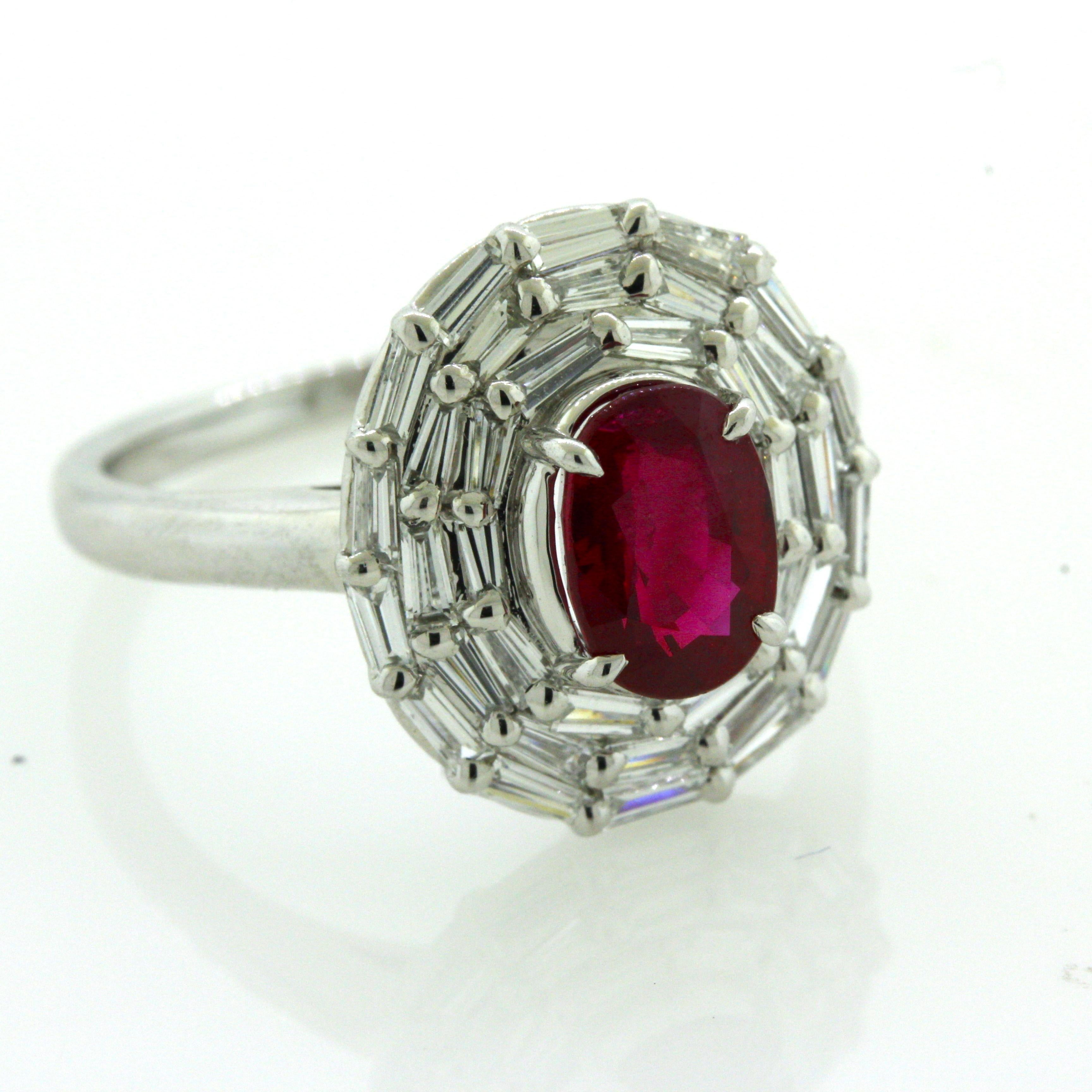 1.47 Carat Burmese “Pigeon Blood” Ruby Diamond Platinum Ring, GIA Certified For Sale 2