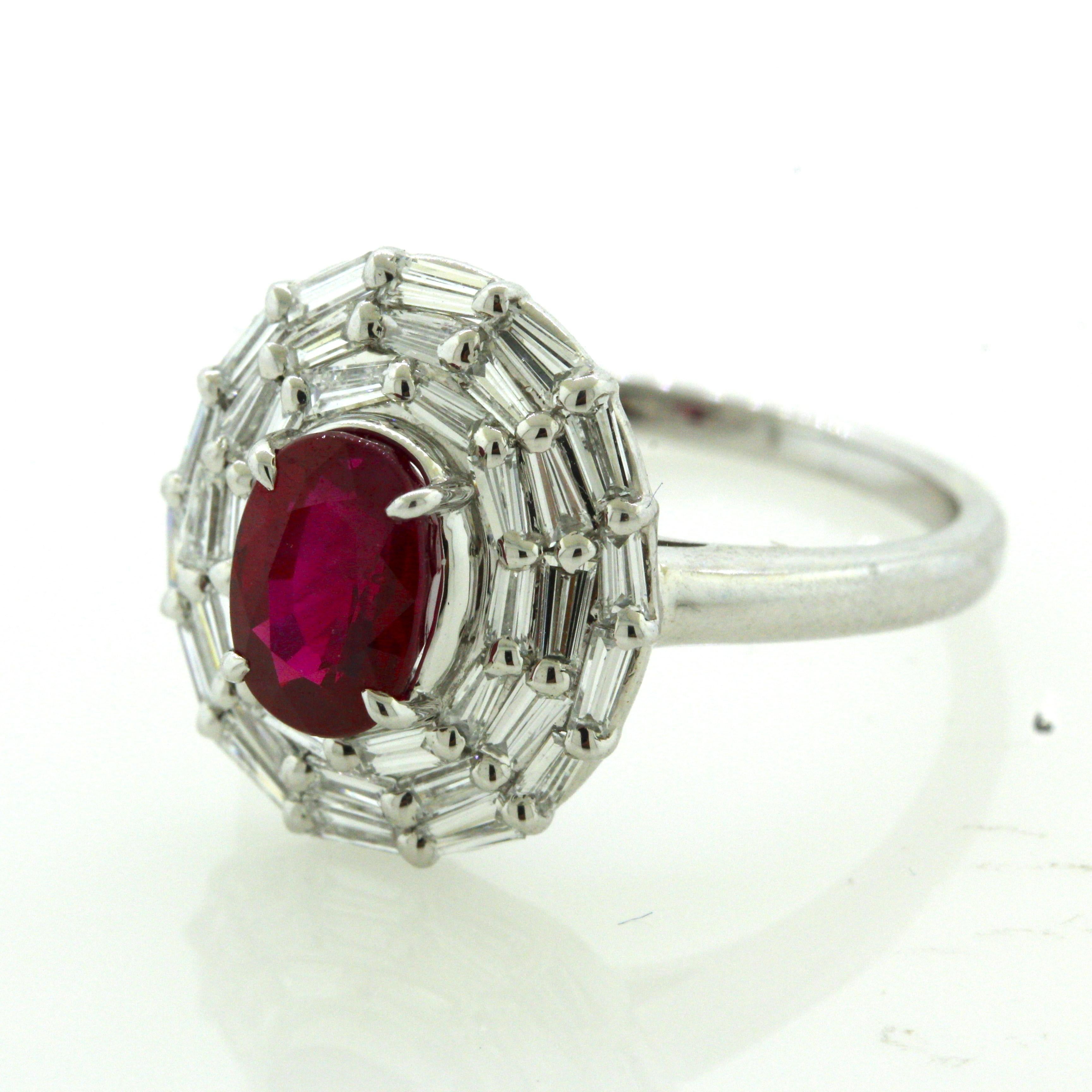 1.47 Carat Burmese “Pigeon Blood” Ruby Diamond Platinum Ring, GIA Certified For Sale 3