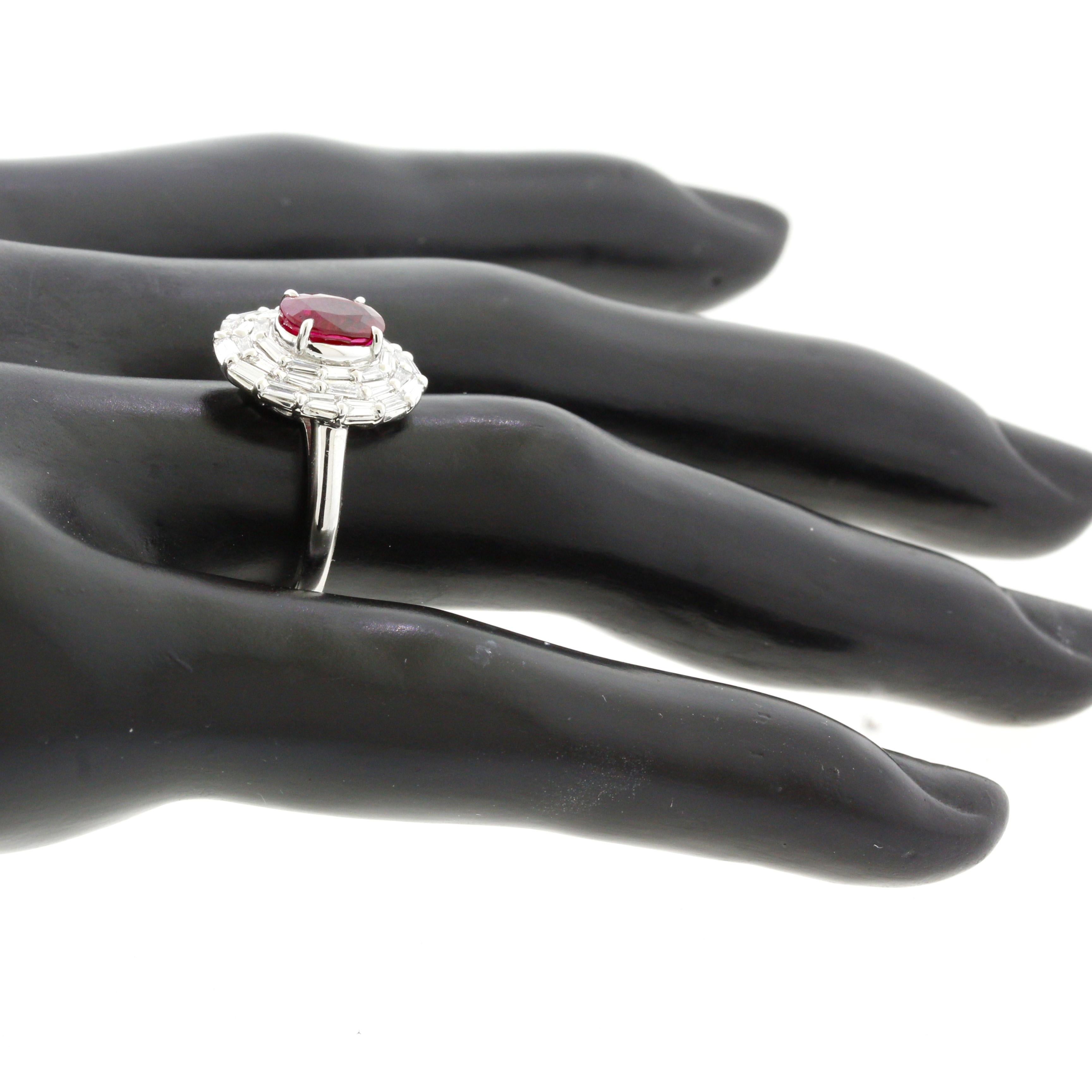 Oval Cut 1.47 Carat Burmese “Pigeon Blood” Ruby Diamond Platinum Ring, GIA Certified For Sale