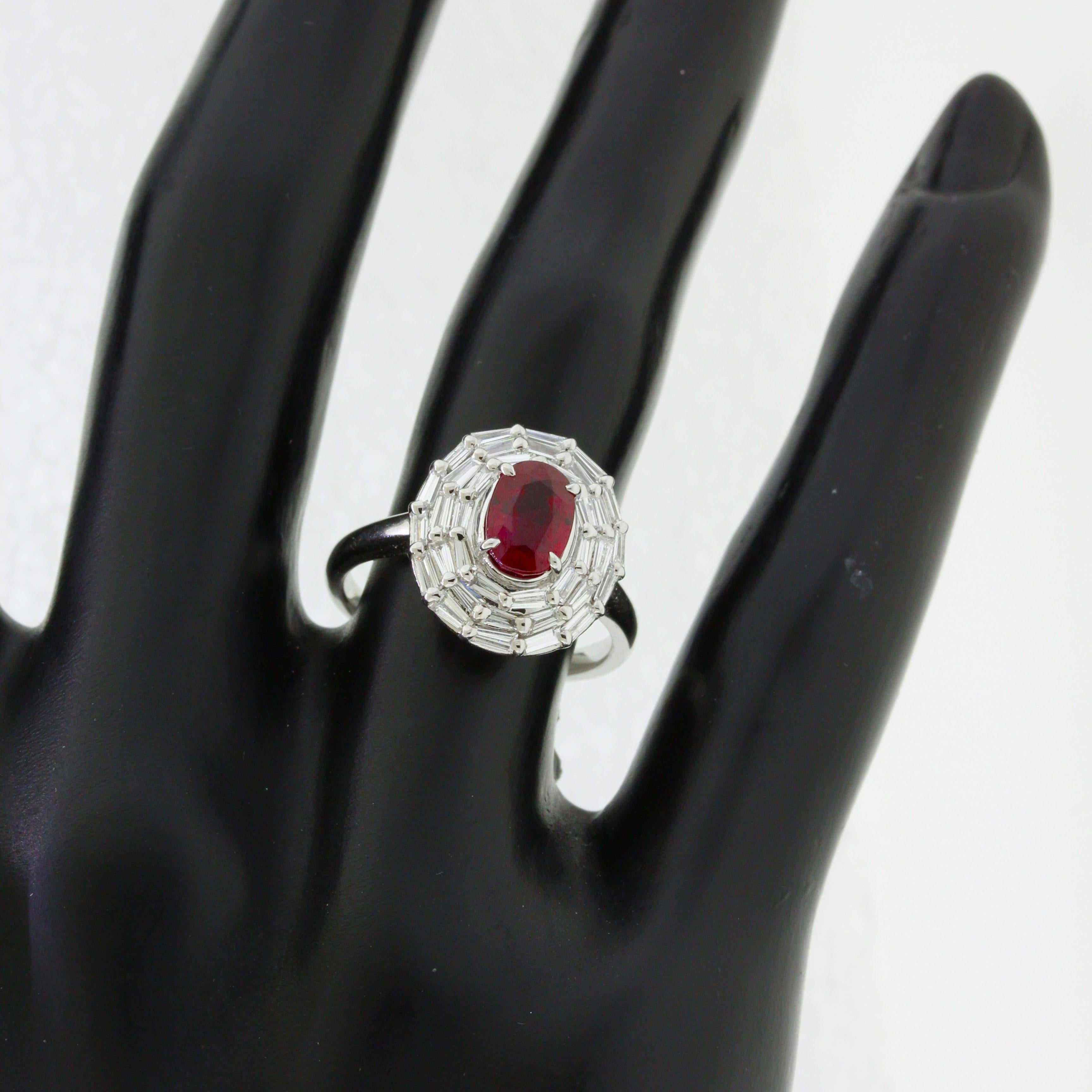 1.47 Carat Burmese “Pigeon Blood” Ruby Diamond Platinum Ring, GIA Certified In New Condition For Sale In Beverly Hills, CA
