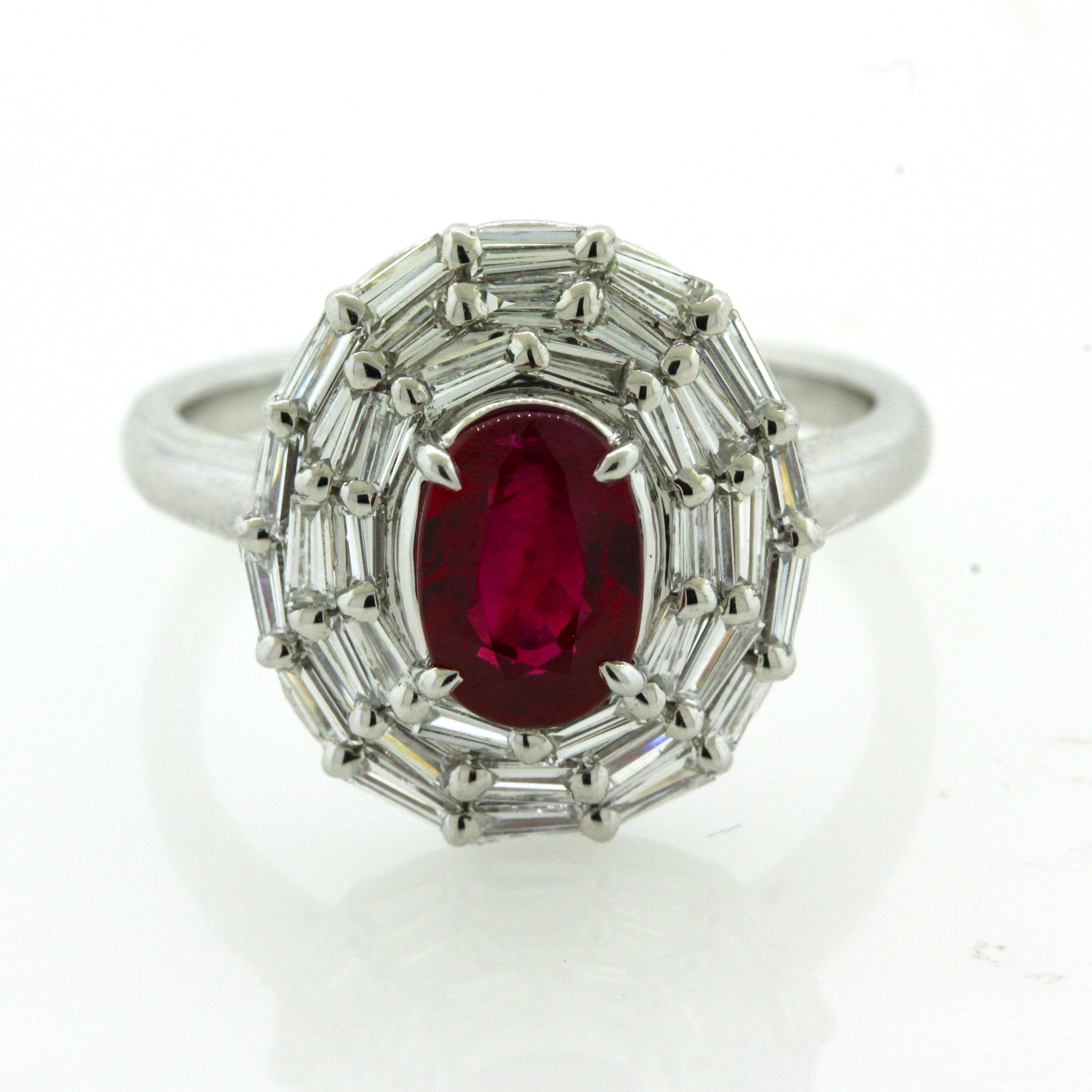 1.47 Carat Burmese “Pigeon Blood” Ruby Diamond Platinum Ring, GIA Certified For Sale 1