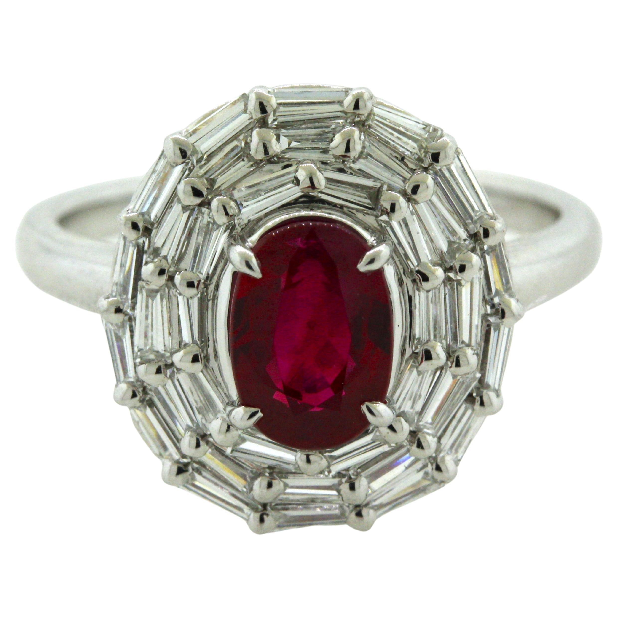 1.47 Carat Burmese “Pigeon Blood” Ruby Diamond Platinum Ring, GIA Certified For Sale