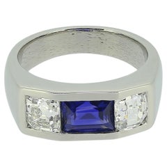 1.47 Carat Ceylon Sapphire and Diamond Three-Stone Ring