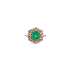 1.47 Carat Clear Zambian Emerald & Fancy Diamond Cluster Ring in 18K White Gold