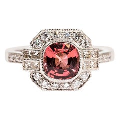 1.47 Carat Cushion Cut Spinel and 0.52 Carat of Diamonds Platinum Ring