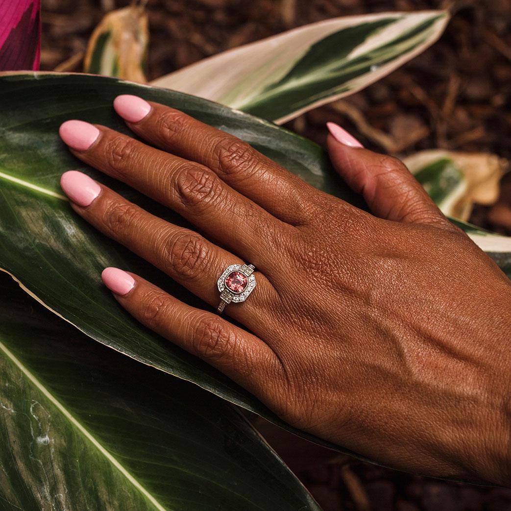 1.47 Carat Cushion Cut Spinel and 0.52 Carat of Diamonds Platinum Ring 5