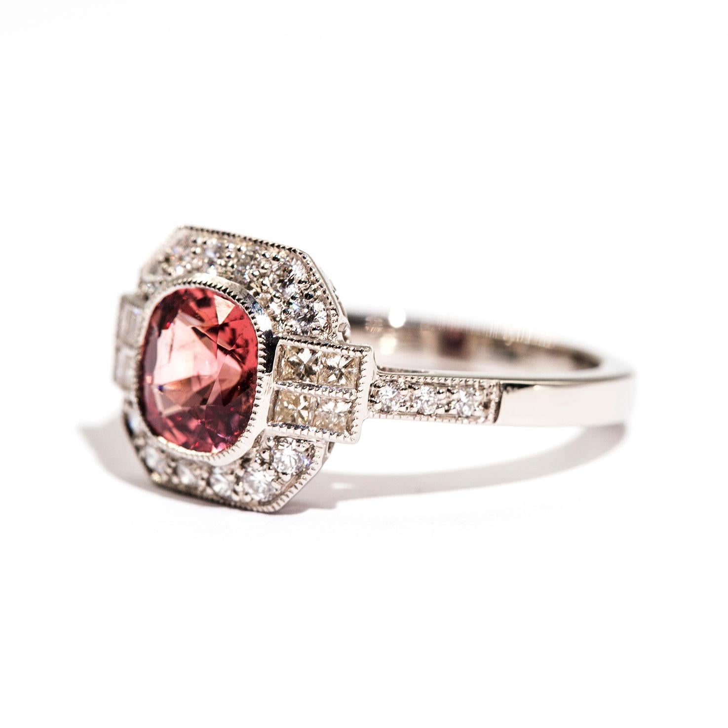 1.47 Carat Cushion Cut Spinel and 0.52 Carat of Diamonds Platinum Ring 1