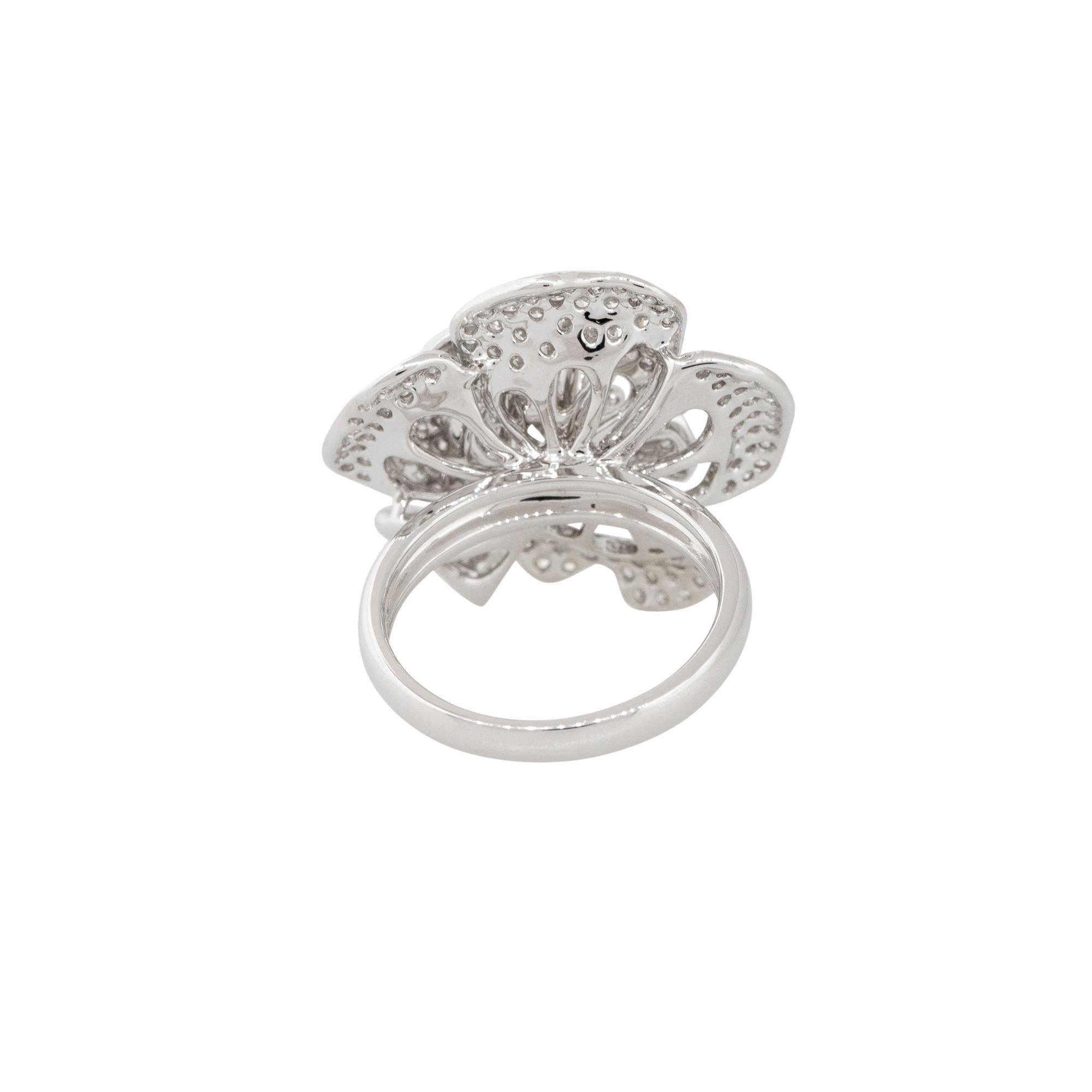 1.47 Carat Diamond Pave Rose Shaped Ring 18 Karat in Stock For Sale 1