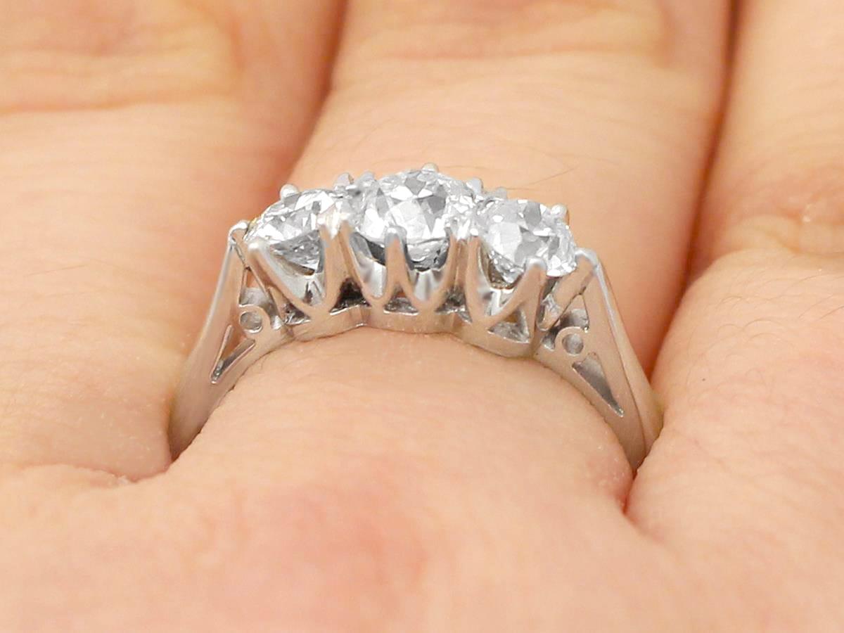 Women's 1.47 Carat Diamond Platinum Three-Stone Engagement Ring For Sale