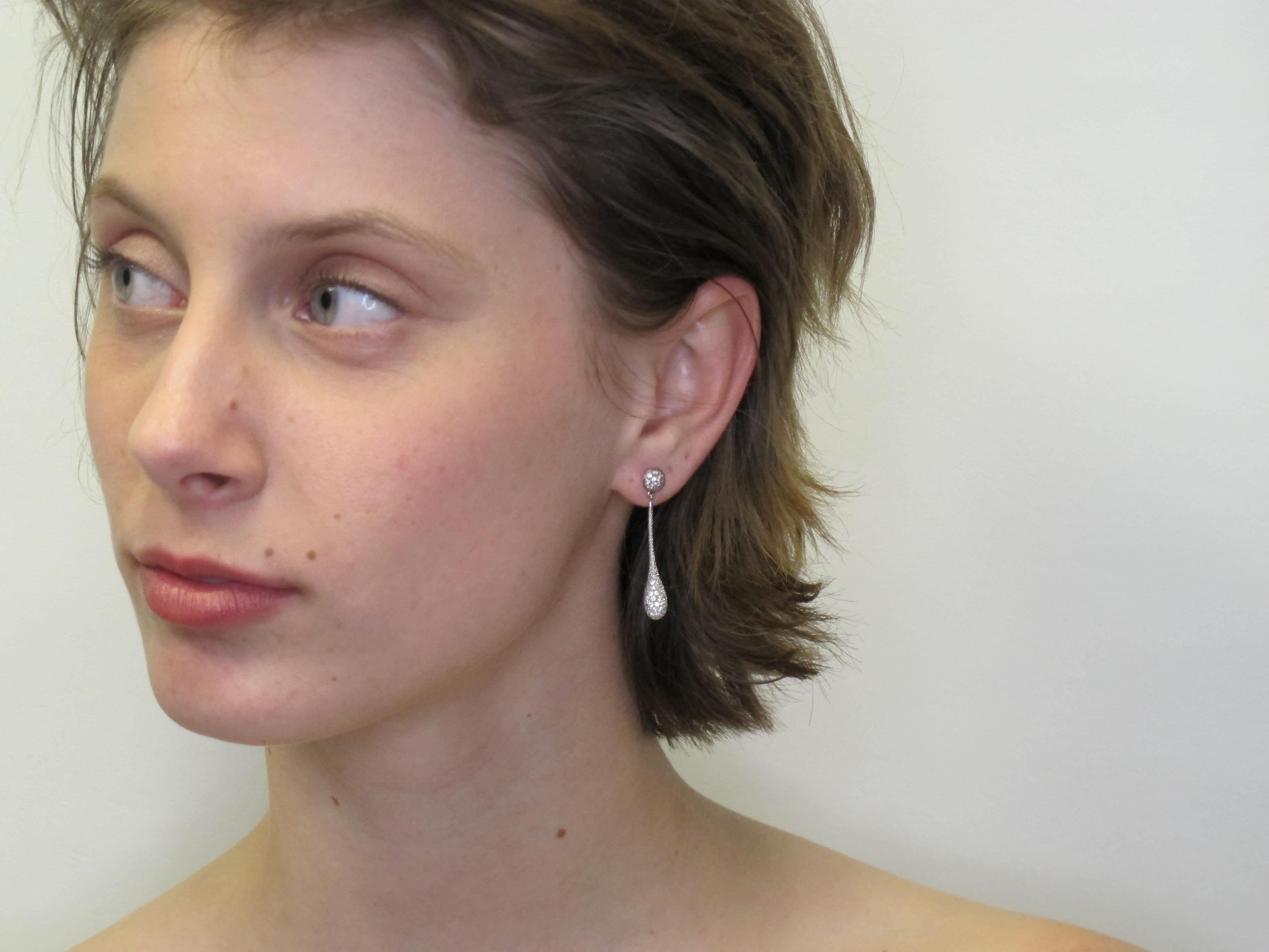 Artisan Elongated Teardrop Diamond Pave, 18k Gold Luca Carati Dangle Post Earrings
