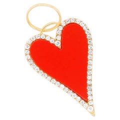 1.47 Carat Elongated Coral Heart Diamond Halo Charm 14K Yellow Gold