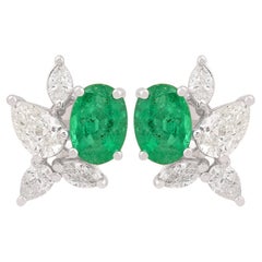 Pendientes de oro blanco de 14 quilates con esmeralda de 1,47 quilates y diamantes SI/H de 1,1 quilates