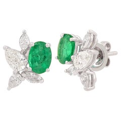 Pendientes de oro blanco de 18 quilates con esmeralda de 1,47 quilates y diamantes SI/H de 1,10 quilates