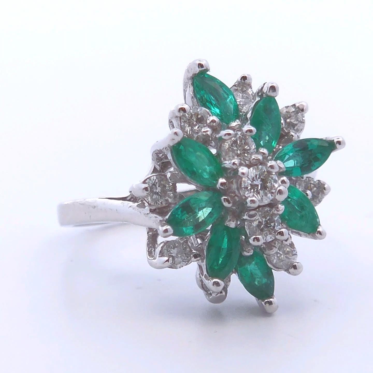 da uomo o donna Anello con smeraldo e diamante da 1,47 carati in oro 14k in vendita