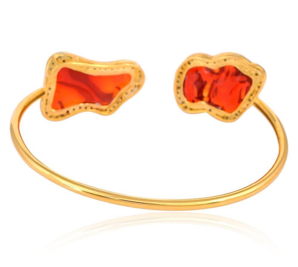 Artisan 14.7 Carat Fire Opal Diamond Cuff Bracelet