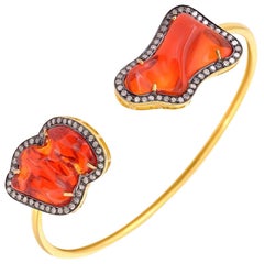 14.7 Carat Fire Opal Diamond Cuff Bracelet