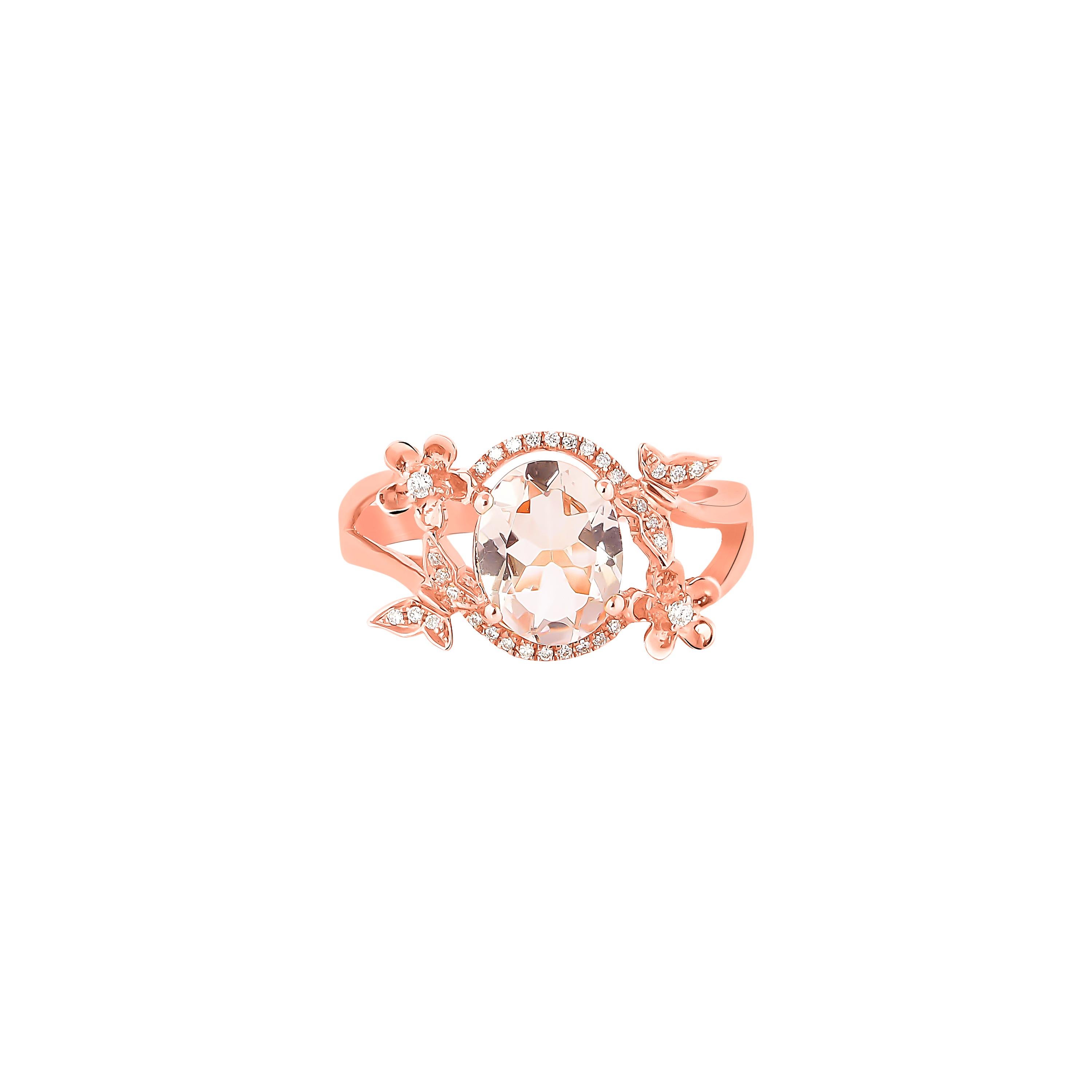 Contemporary 1.47 Carat Morganite and Diamond Ring in 18 Karat Rose Gold For Sale