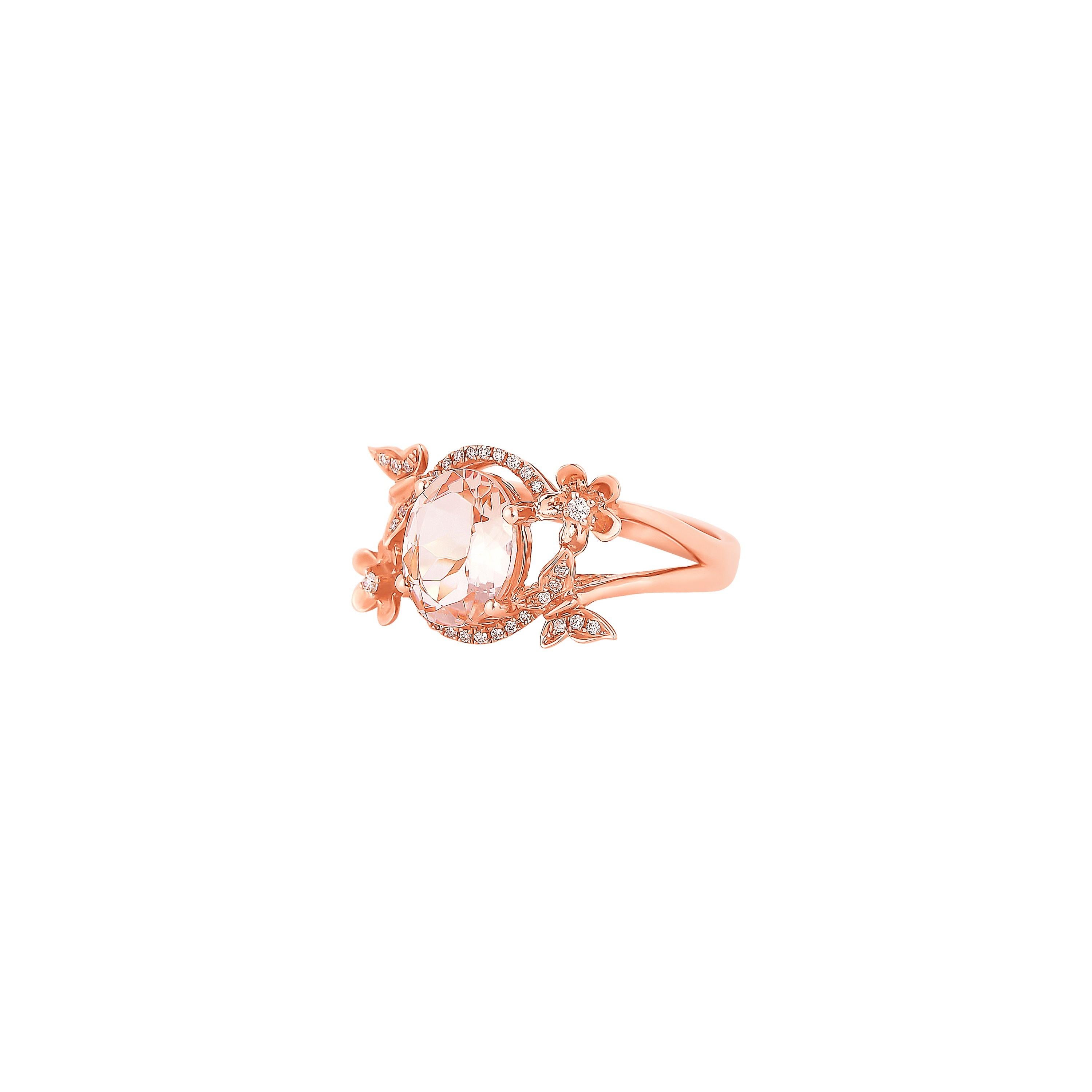 Oval Cut 1.47 Carat Morganite and Diamond Ring in 18 Karat Rose Gold For Sale