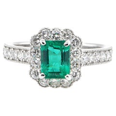1.47 Carat Natural Colombian Emerald and Diamond Ring Set in Platinum