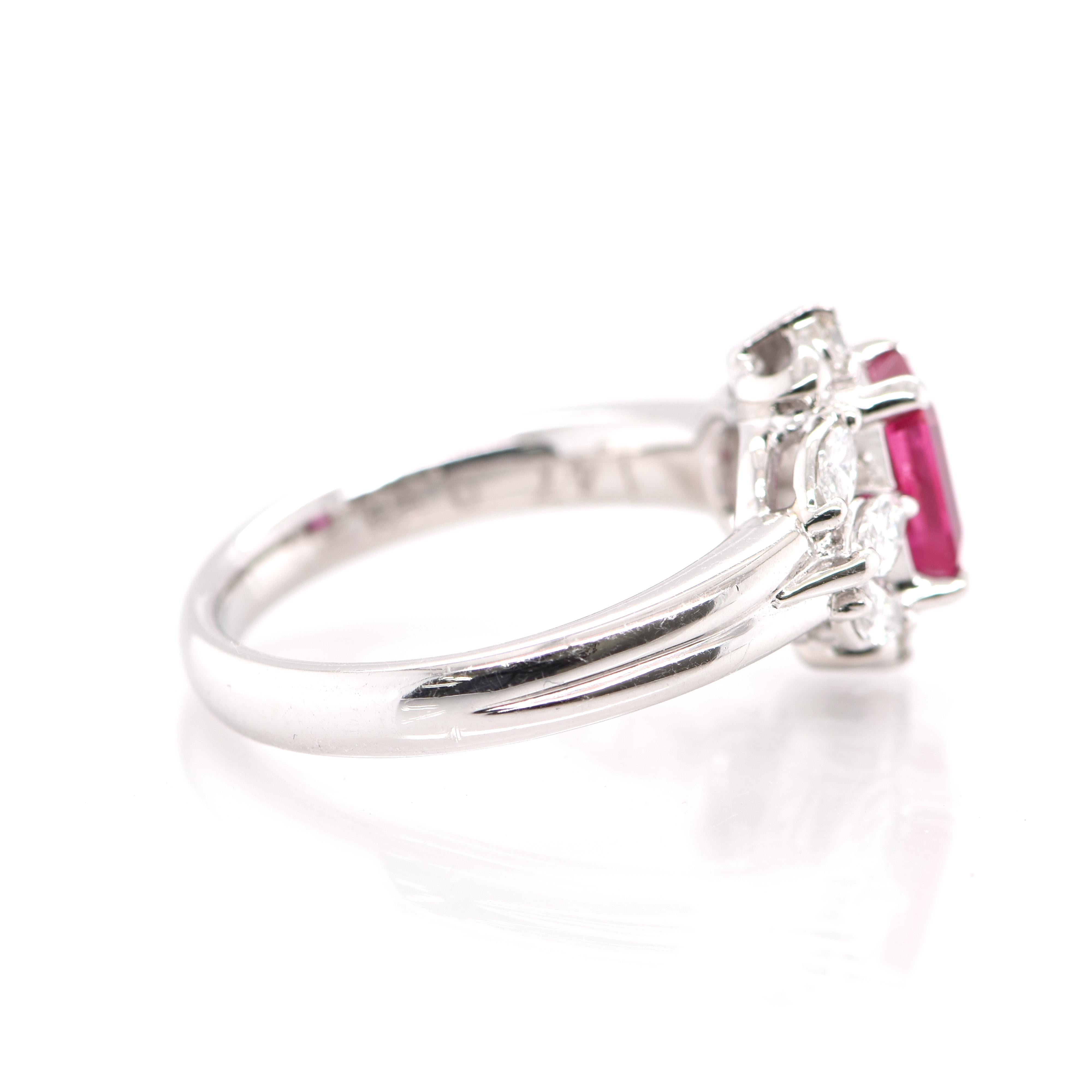 Octagon Cut 1.47 Carat Natural Octagon-Cut Ruby and Diamond Ring Set in Platinum