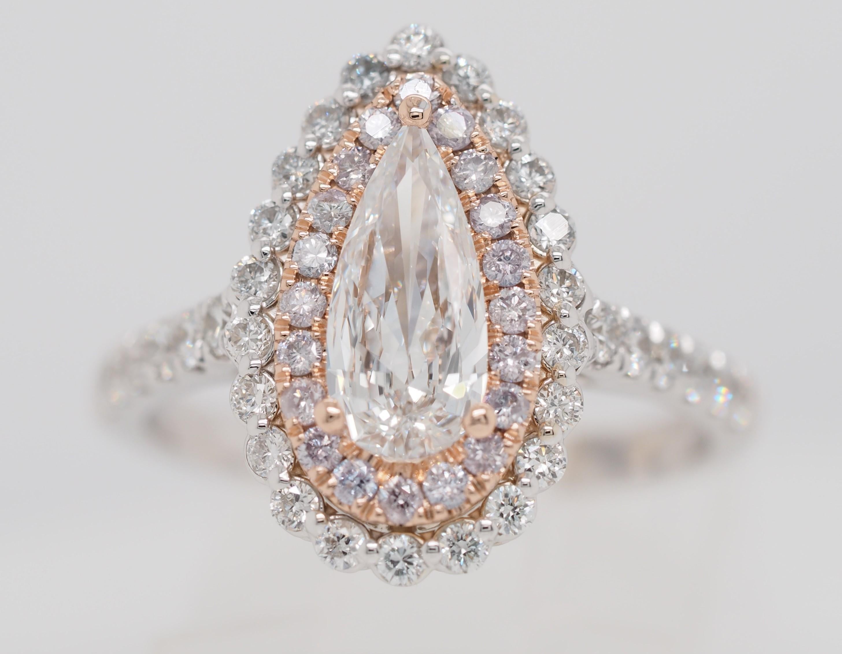 0.70 Carat Pear Diamond Double Halo Engagement Ring with Natural Pink Diamonds 1