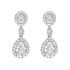 1.47 Carat Pear Shape Diamond Drop Dangle Earrings Pierced
