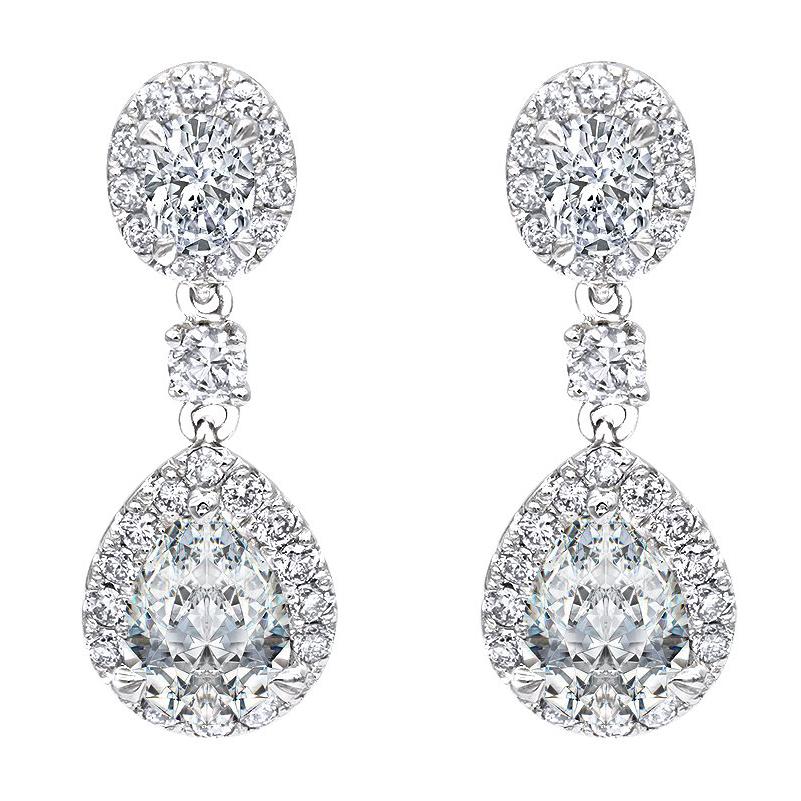 1.47 Carat Pear Shape Diamond Drop Dangle Earrings Pierced For Sale