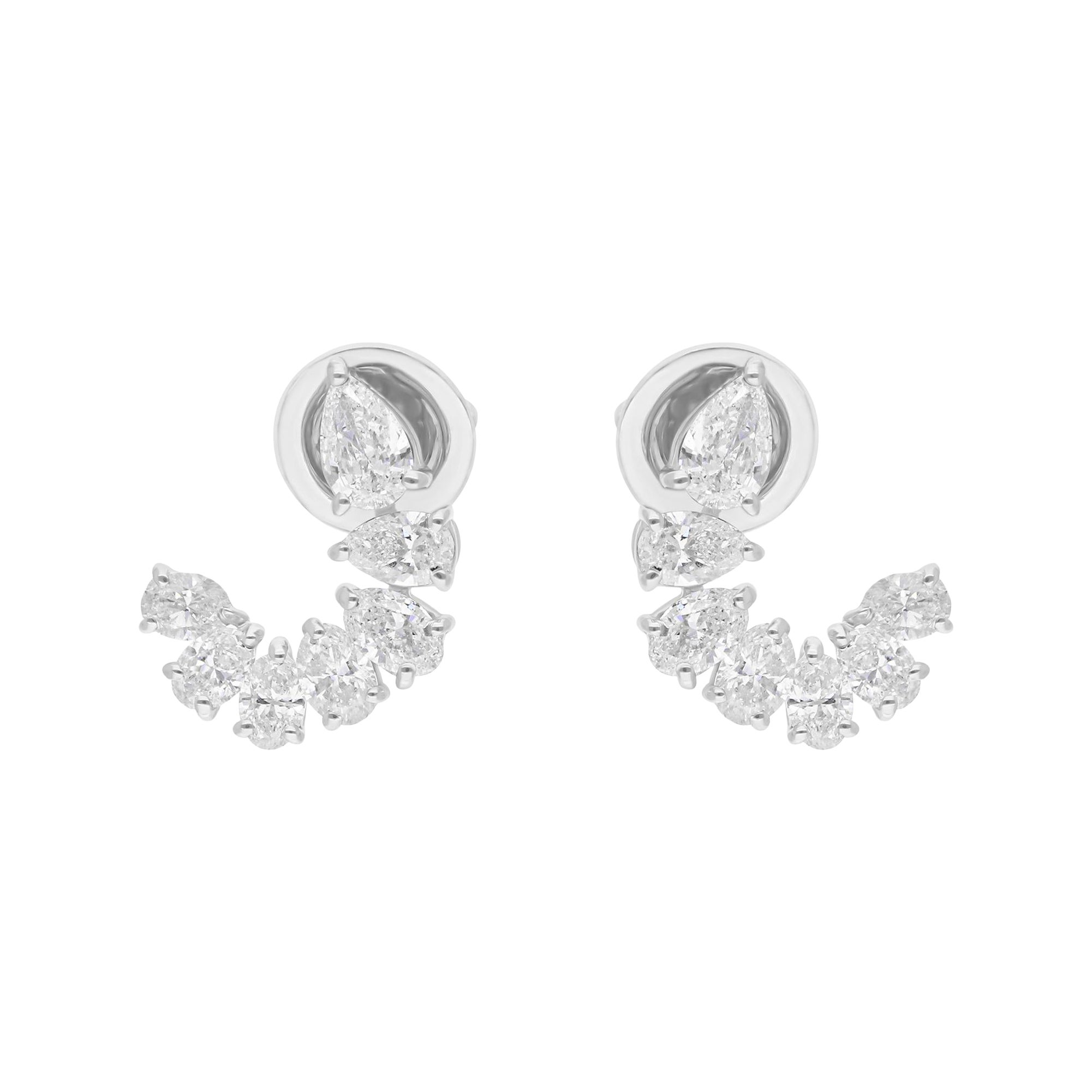 1.47 Carat Pear Shape Diamond Ear Climbers in 14K White Gold Minimalist Earrings
