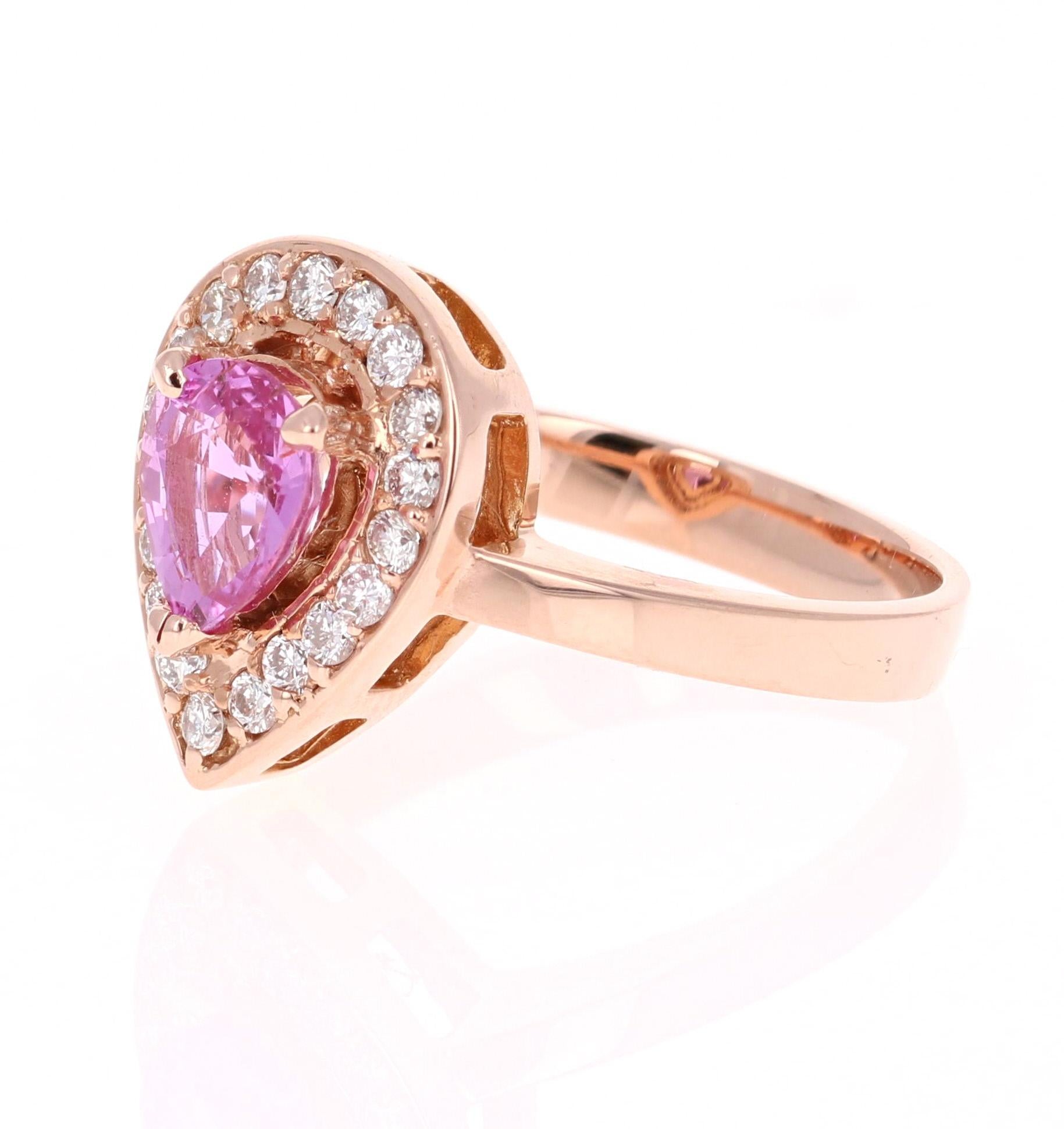Modern 1.47 Carat Pink Sapphire Diamond 14 Karat Rose Gold Engagement Ring