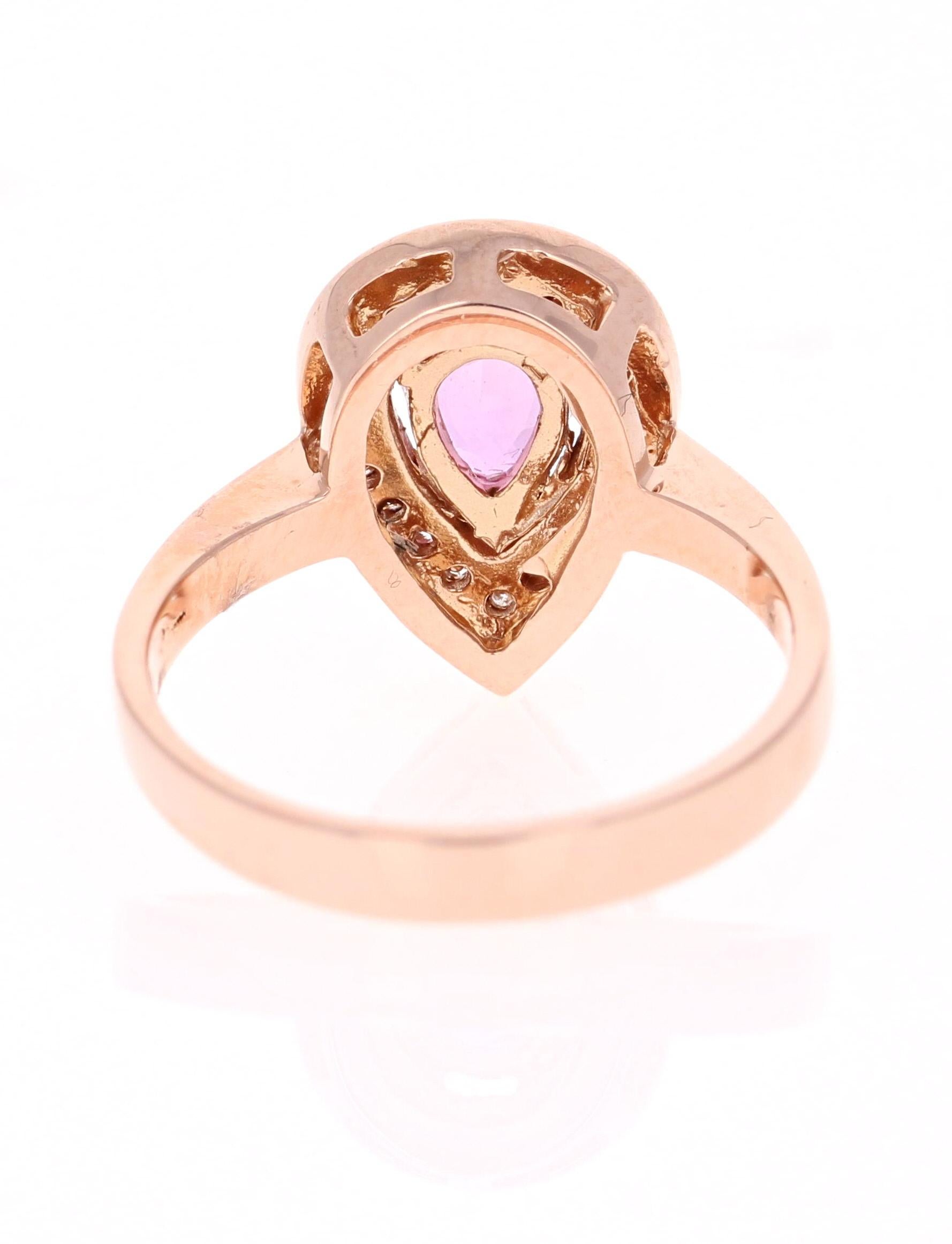 Pear Cut 1.47 Carat Pink Sapphire Diamond 14 Karat Rose Gold Engagement Ring