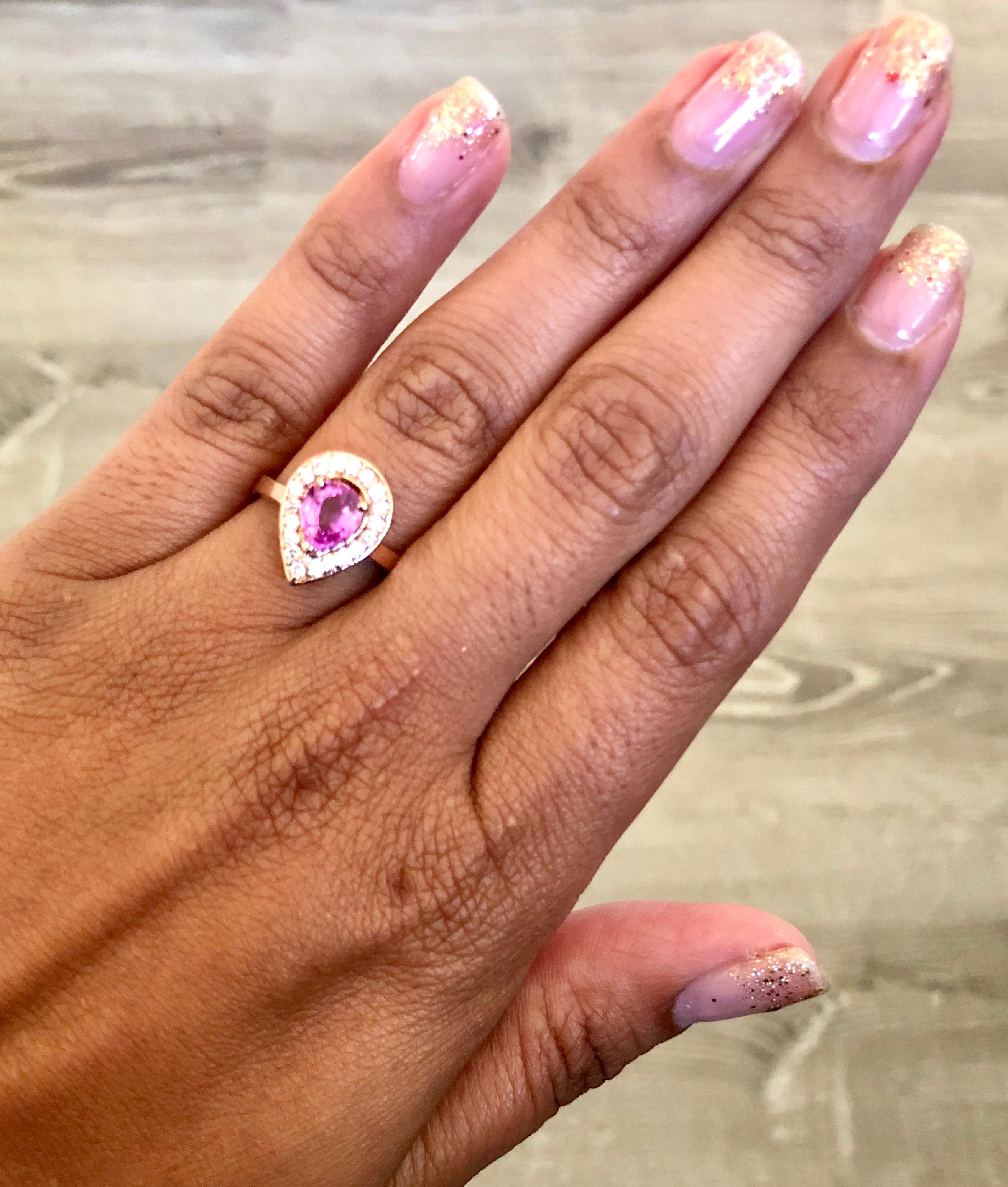 1.47 Carat Pink Sapphire Diamond 14 Karat Rose Gold Engagement Ring In New Condition In Los Angeles, CA