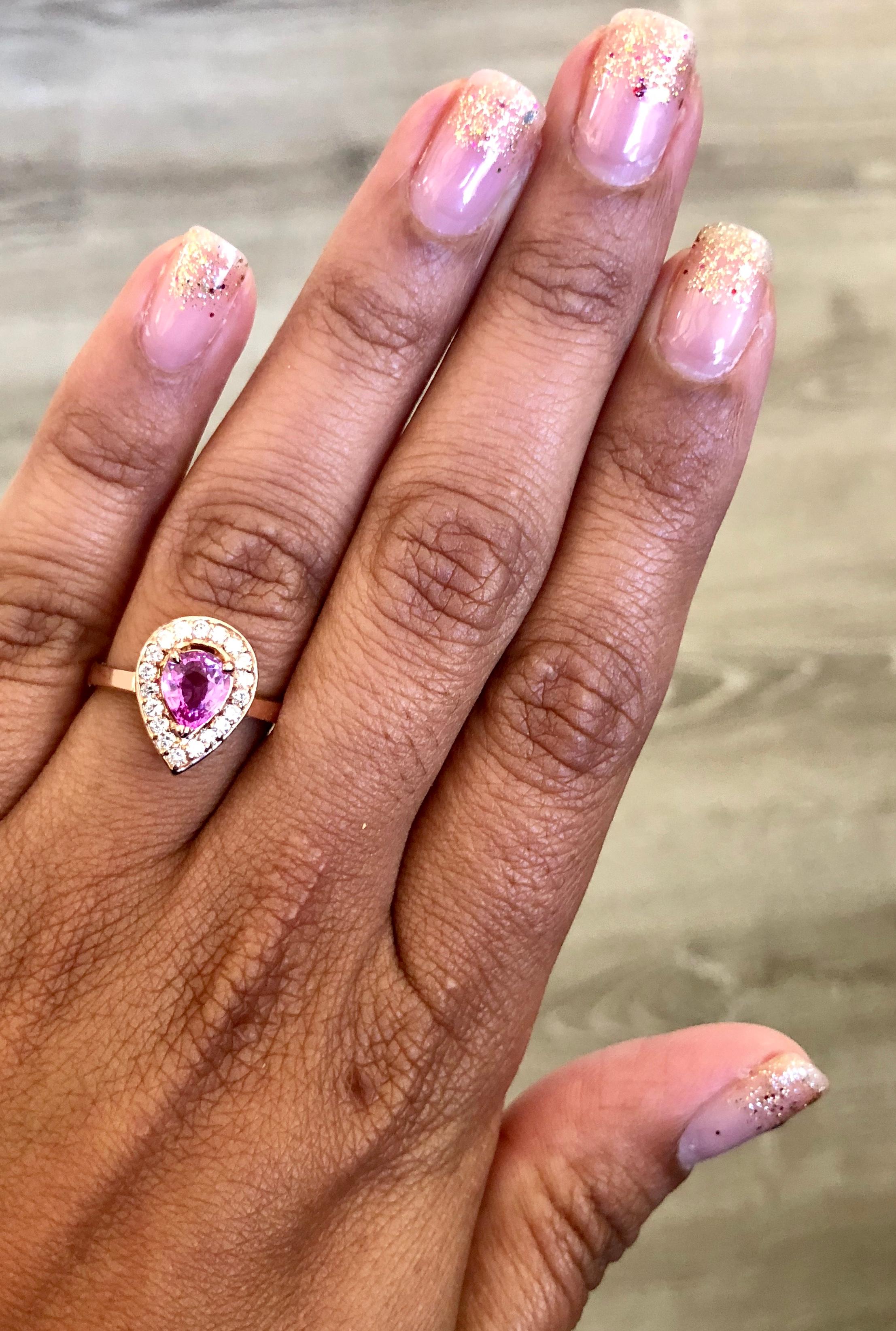Women's 1.47 Carat Pink Sapphire Diamond 14 Karat Rose Gold Engagement Ring