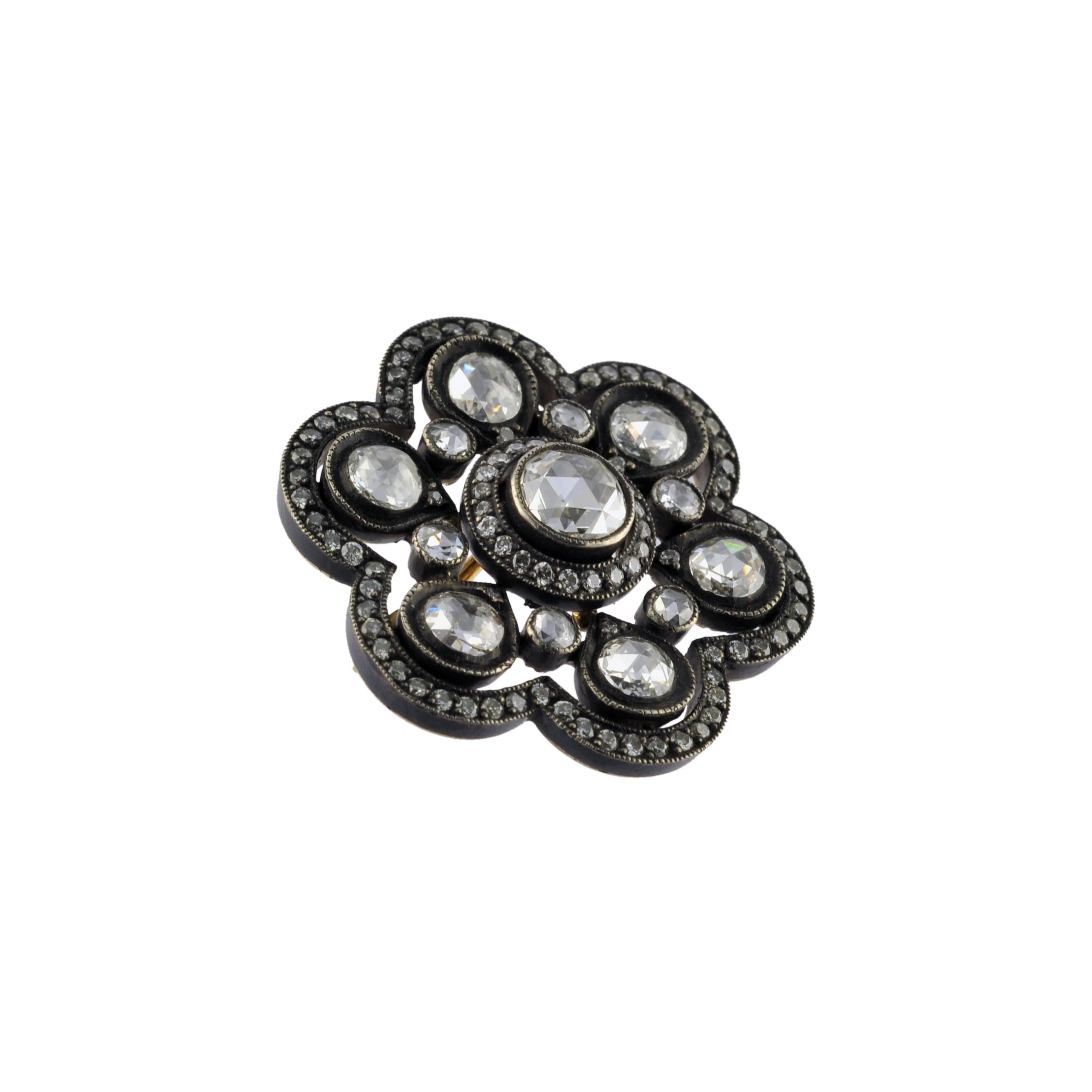 Modern 1.47 Carat Rose Cut Diamond Heritage Brooch For Sale