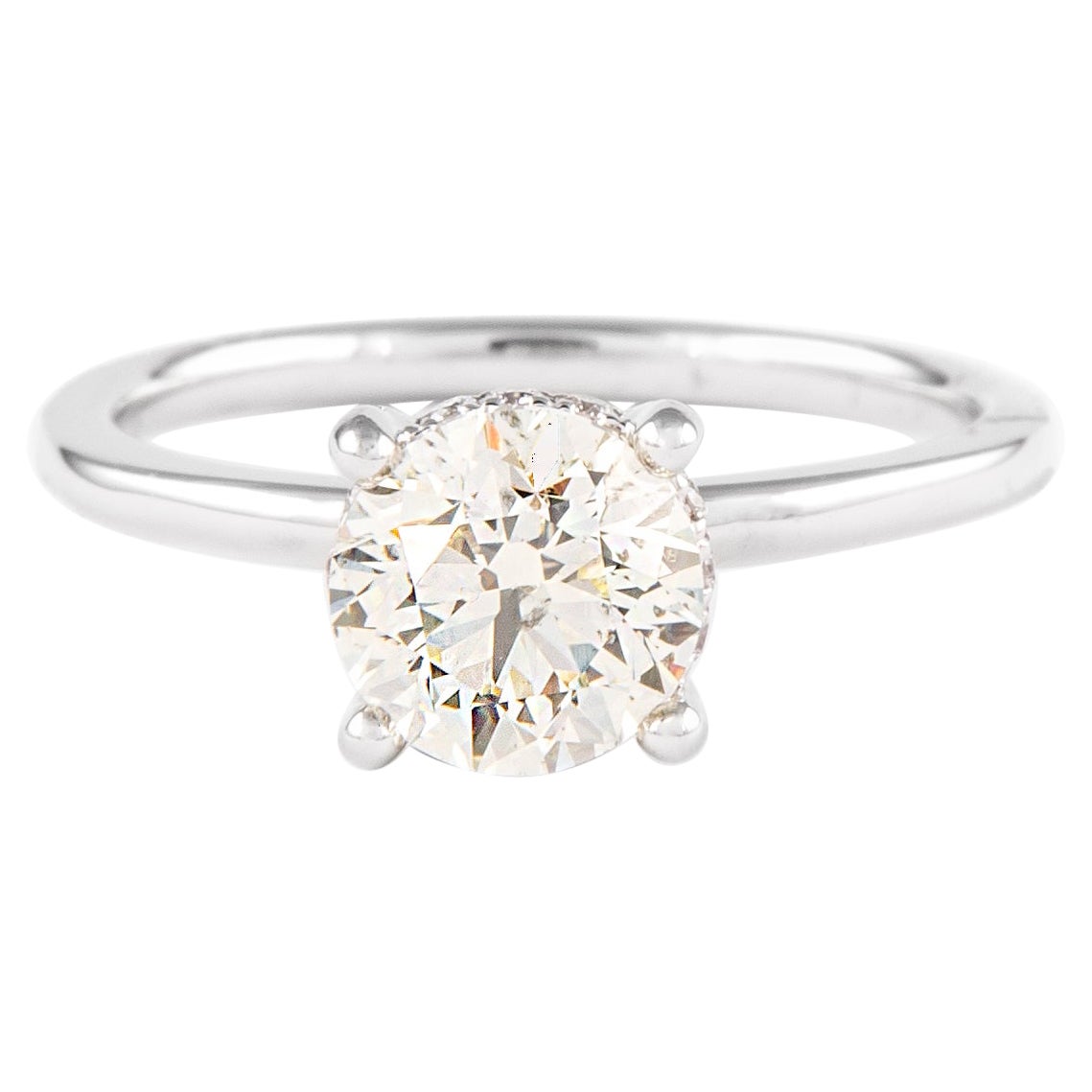 Anello solitario con diamante tondo brillante da 1,47 carati, oro bianco 18 carati